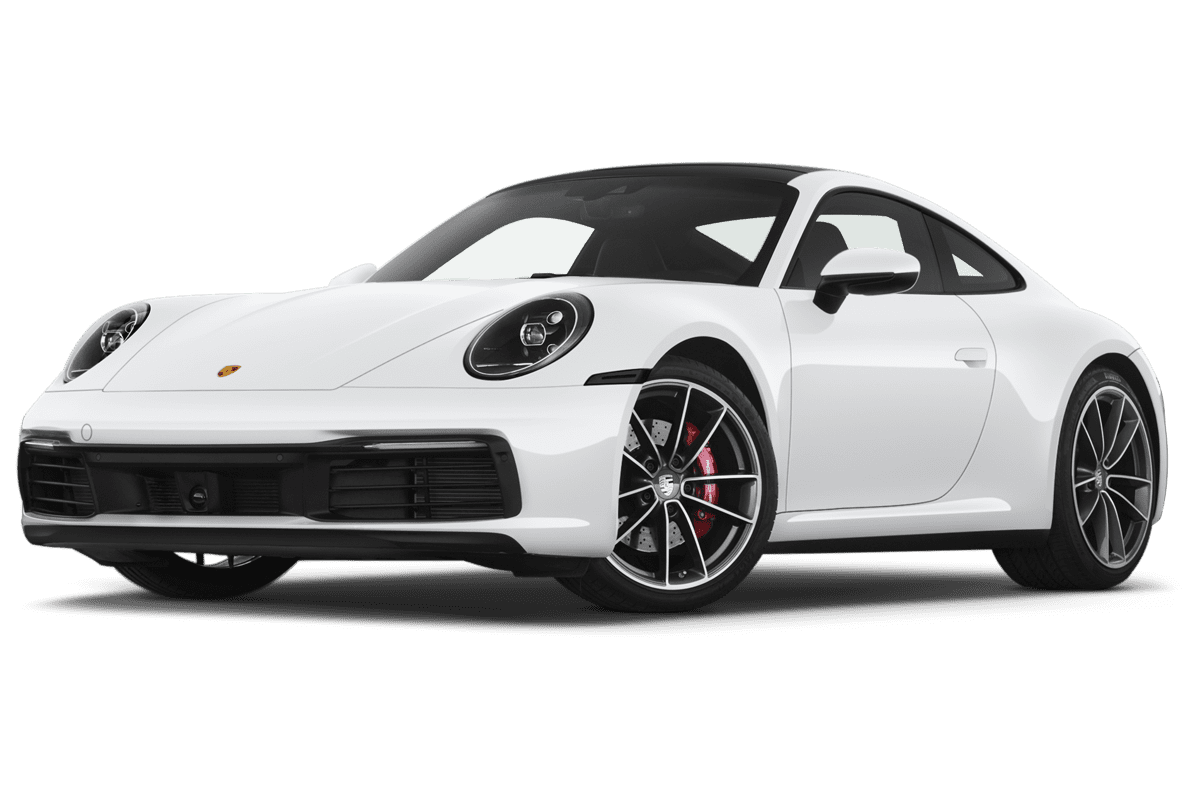 Tiefe, schräge Heckansicht eines Porsche 911 Turbo S, freigestellt
