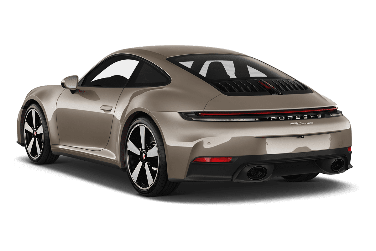 Schräge Heckansicht eines Porsche 911, freigestellt (KI-generiert)
