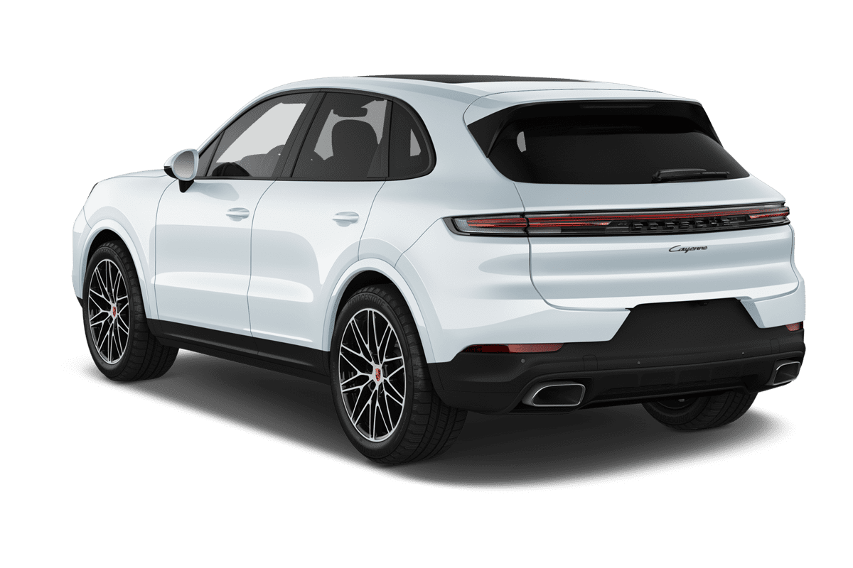 Schräge Heckansicht eines Porsche Cayenne, freigestellt