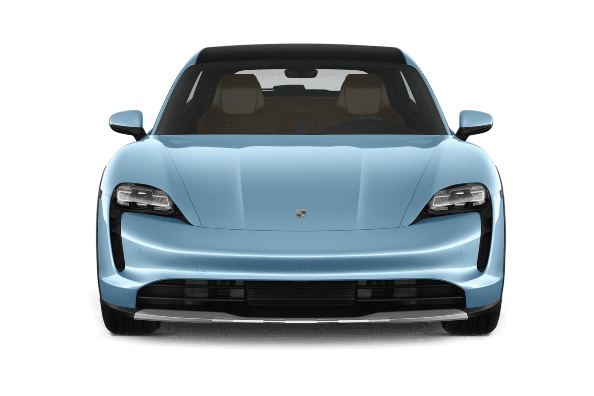 Frontansicht eines Porsche Taycan Sport Turismo, freigestellt