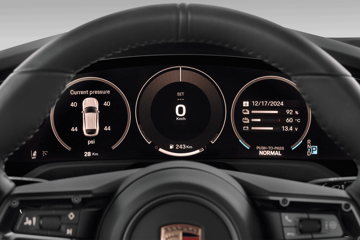 Kombiinstrument eines Porsche Taycan Cross Turismo (KI-generiert)