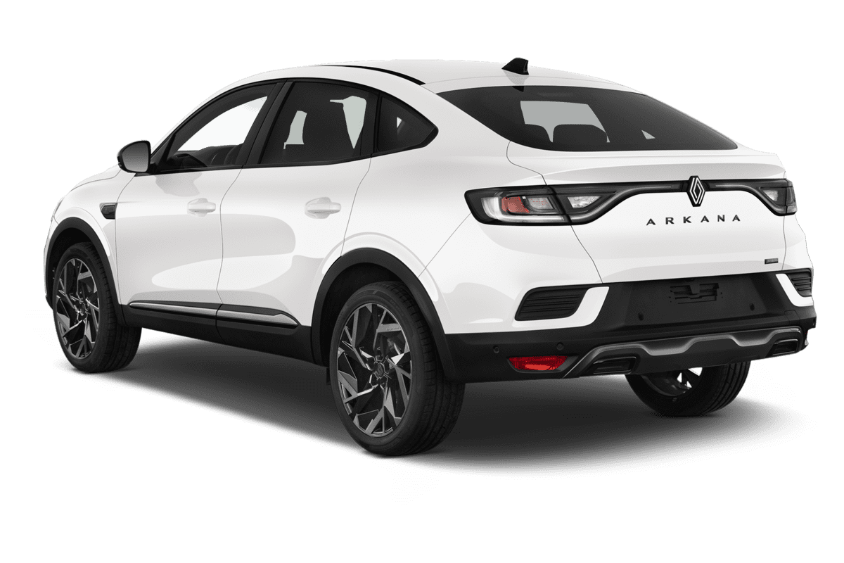 Schräge Heckansicht eines Renault Arkana Hybrid, freigestellt