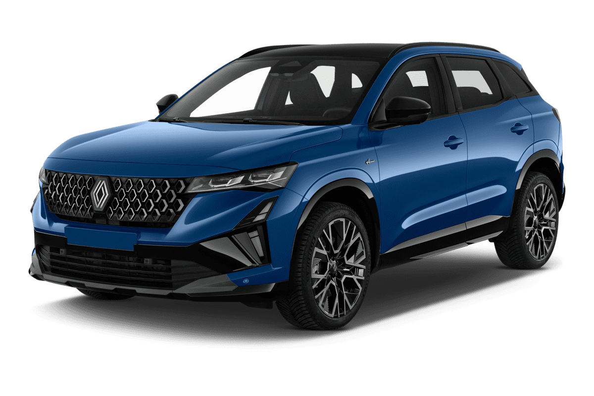 Schräge Frontansicht eines Renault Austral Hybrid, freigestellt