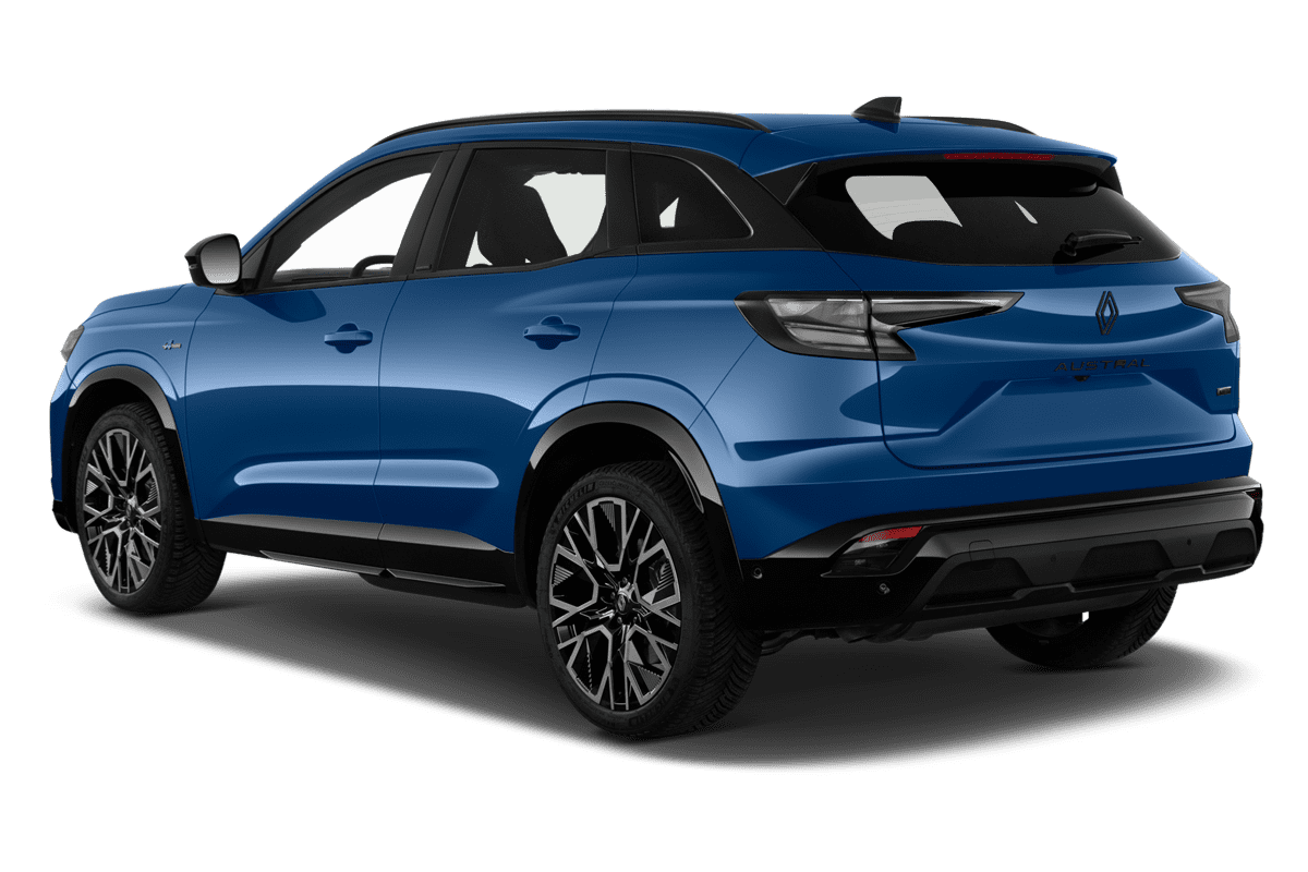 Schräge Heckansicht eines Renault Austral Hybrid, freigestellt
