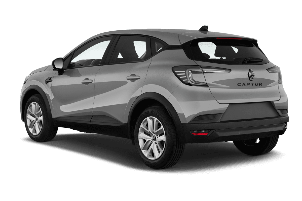 Schräge Heckansicht eines Renault Captur , freigestellt