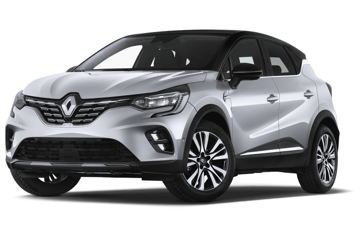 Tiefe, schräge Heckansicht eines Renault Captur LPG, freigestellt