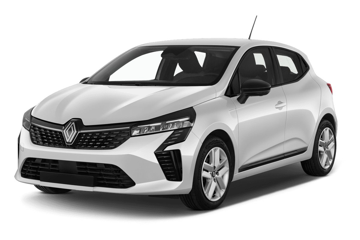 Schräge Frontansicht eines Renault Clio (neues Modell), freigestellt