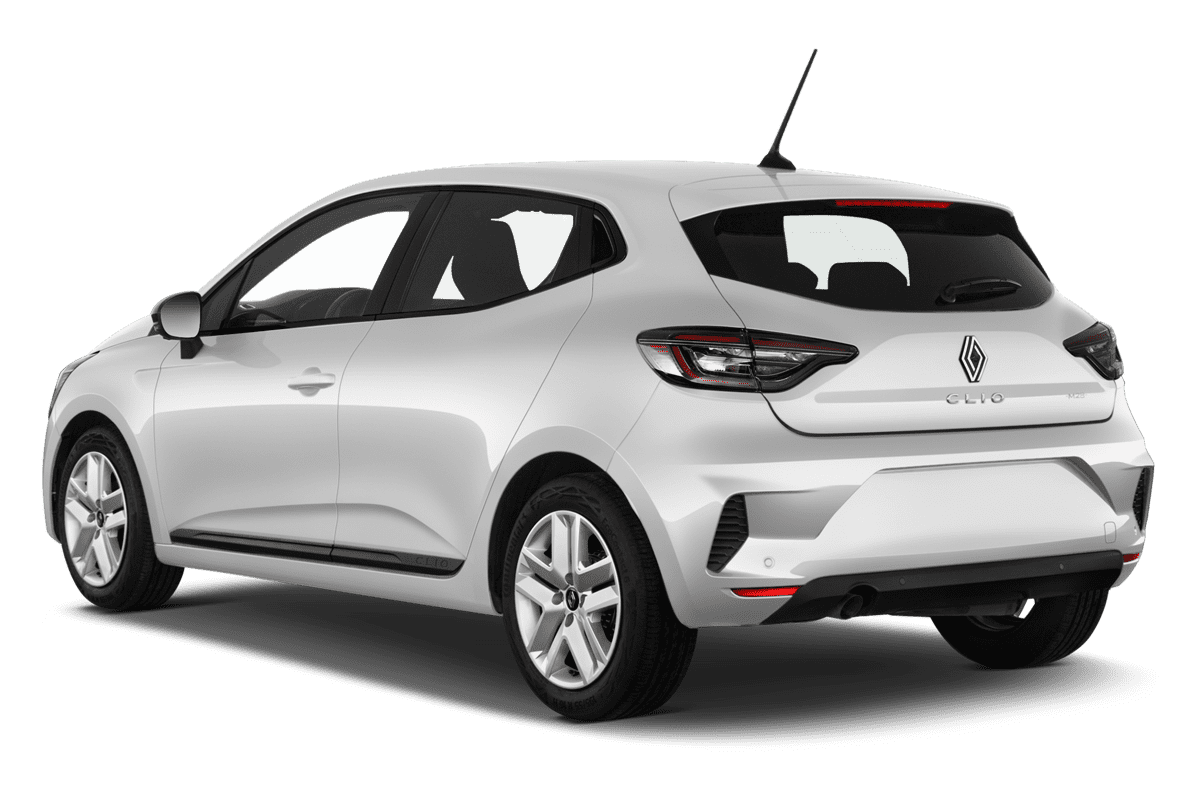 Schräge Heckansicht eines Renault Clio (neues Modell), freigestellt
