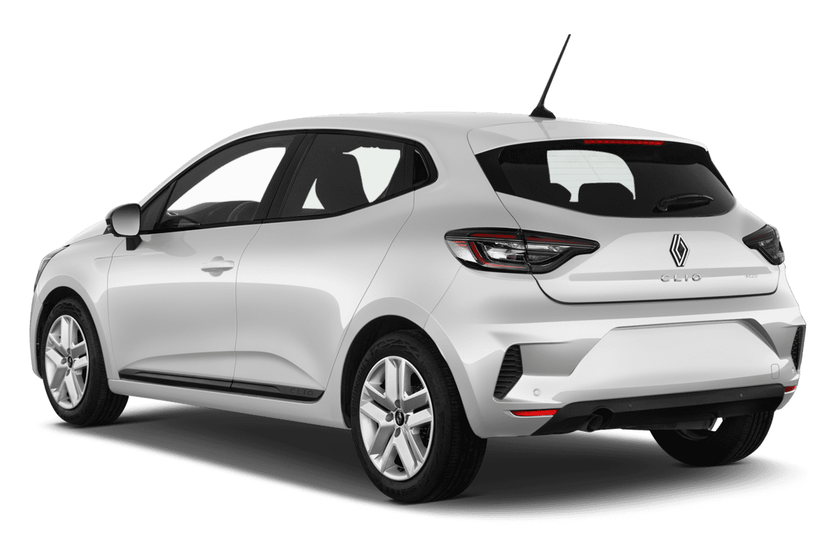 Schräge Heckansicht eines Renault Clio (neues Modell), freigestellt