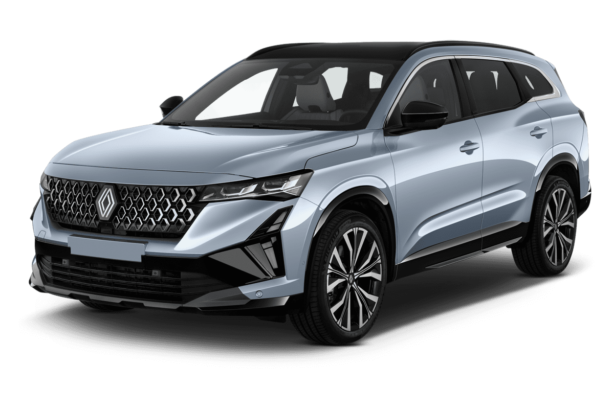 Schräge Frontansicht eines Renault Espace Hybrid , freigestellt