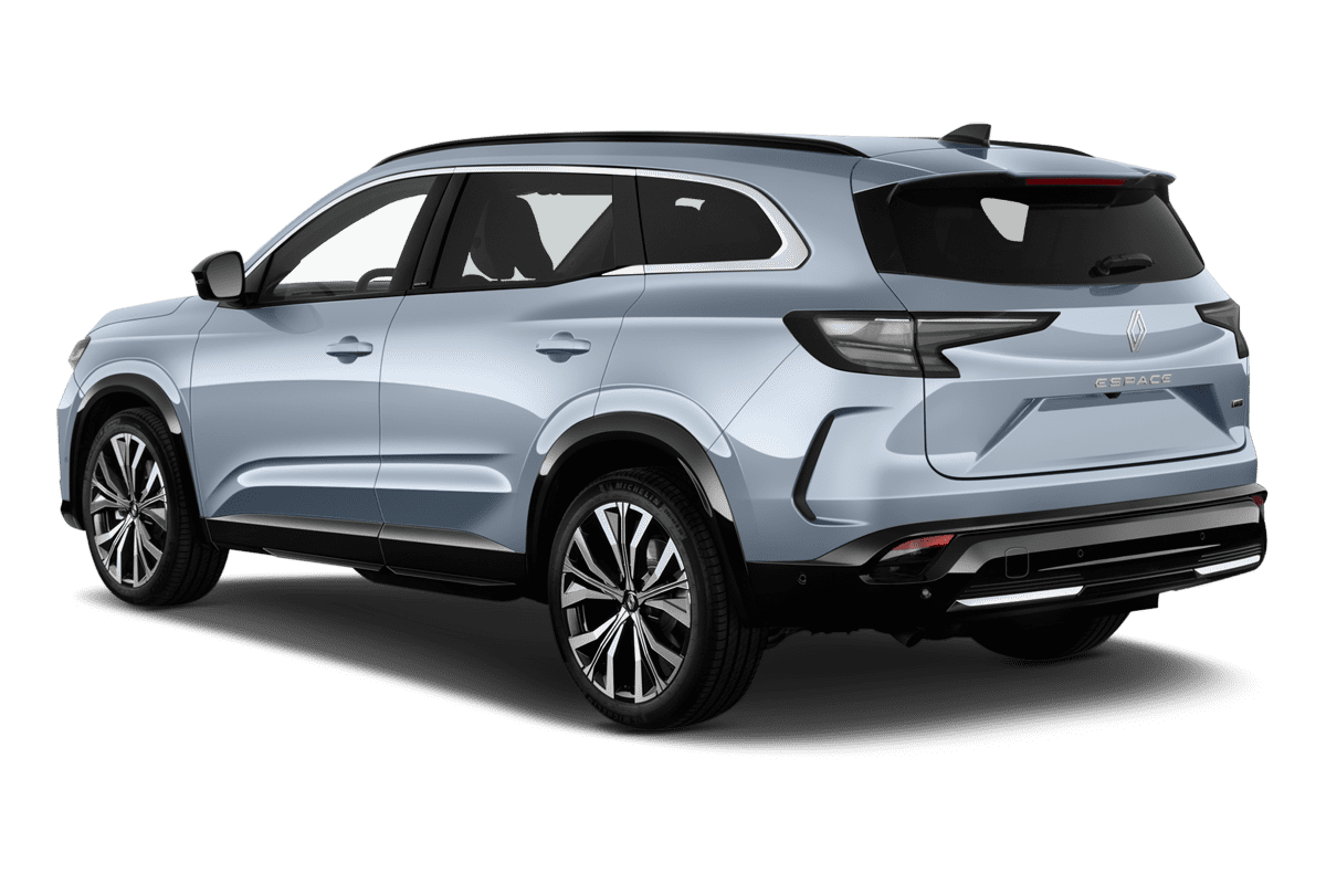 Schräge Heckansicht eines Renault Espace Hybrid , freigestellt