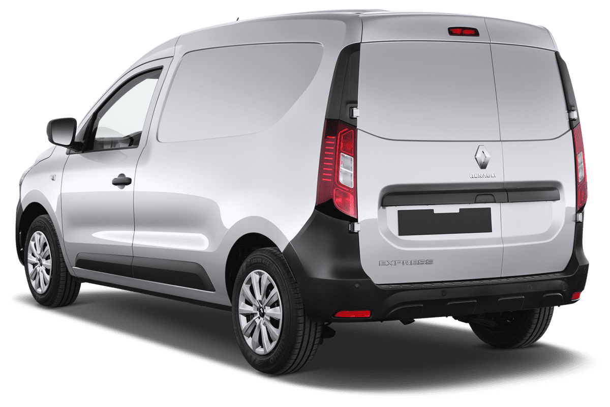 Schräge Heckansicht eines Renault Express, freigestellt
