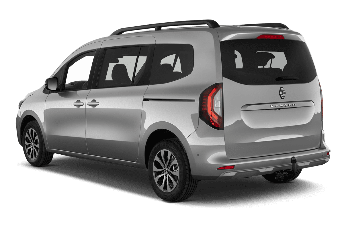 Schräge Heckansicht eines Renault Grand Kangoo, freigestellt