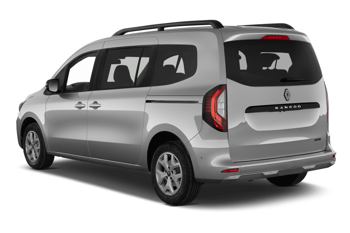 Schräge Heckansicht eines Renault Grand Kangoo, freigestellt