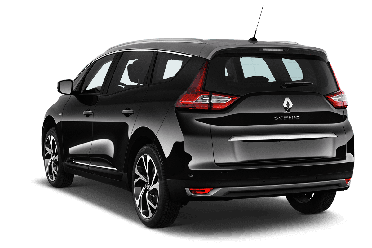 Schräge Heckansicht eines Renault Grand Scenic Black Edition , freigestellt
