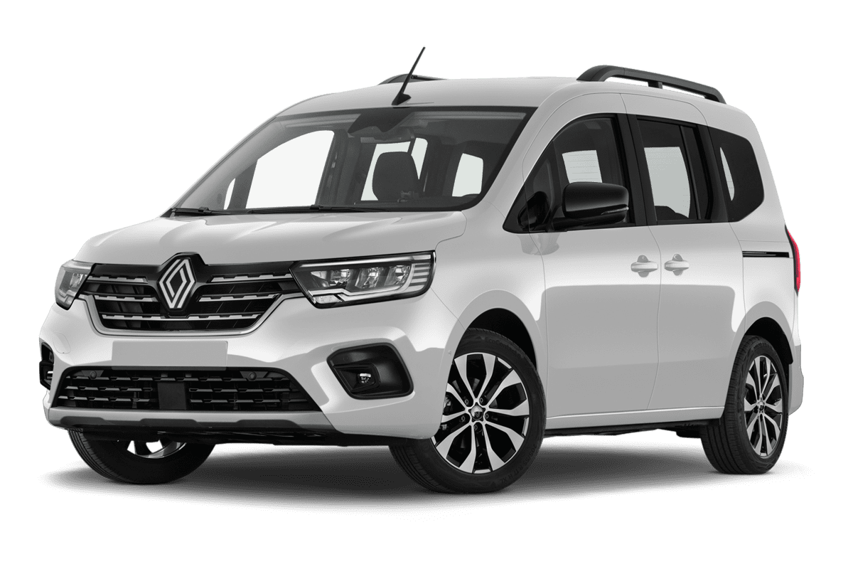 Tiefe, schräge Heckansicht eines Renault Kangoo, freigestellt