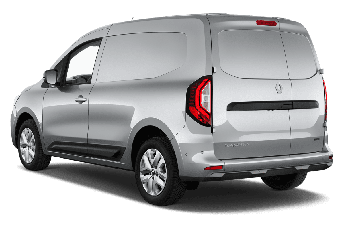 Schräge Heckansicht eines Renault Kangoo Rapid E-Tech, freigestellt