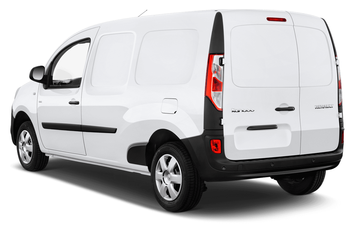 Schräge Heckansicht eines Renault Kangoo Z.E., freigestellt