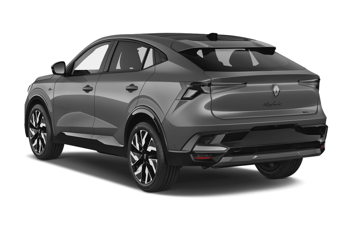 Schräge Heckansicht eines Renault Rafale Hybrid , freigestellt