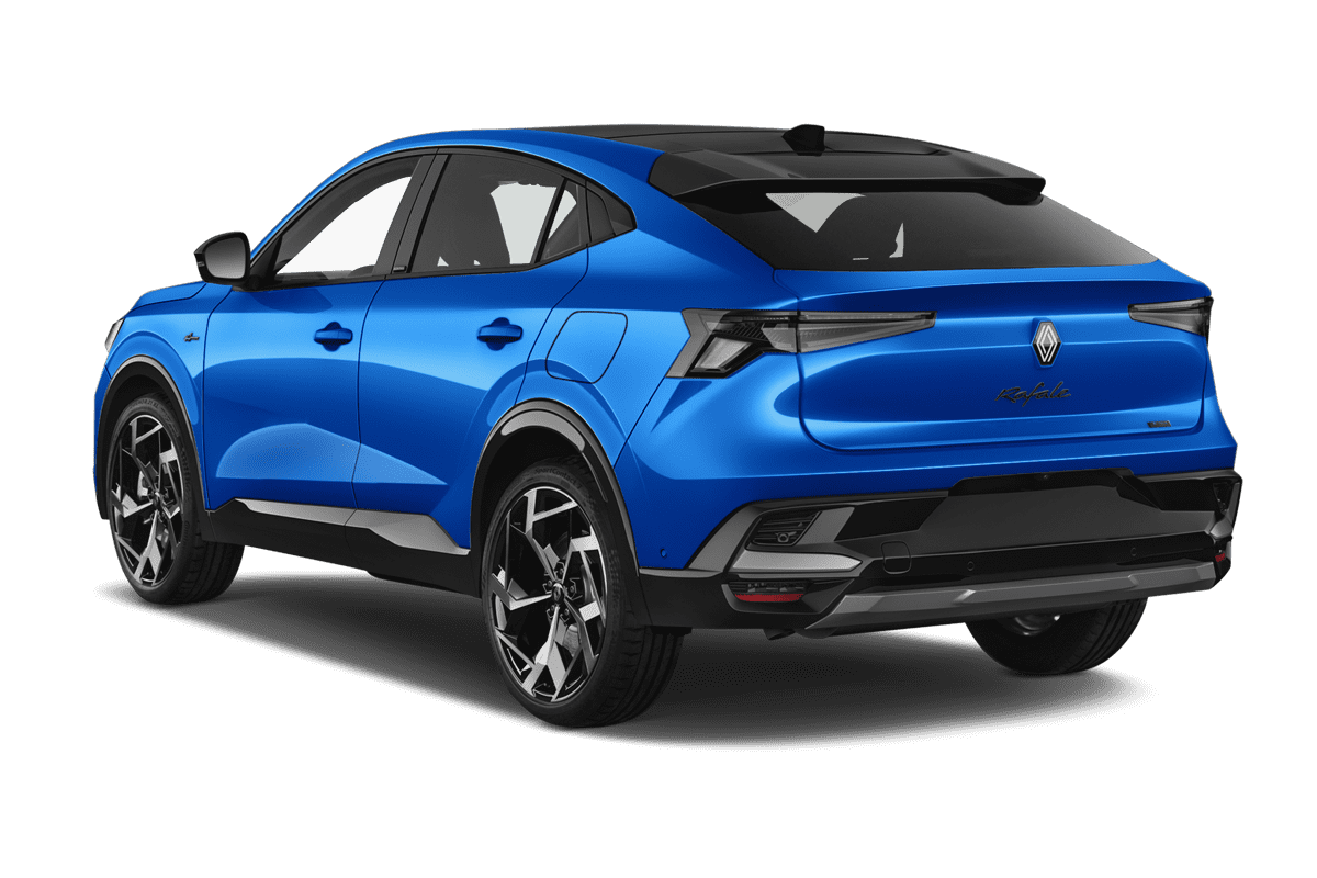 Schräge Heckansicht eines Renault Rafale Plug-in-Hybrid, freigestellt