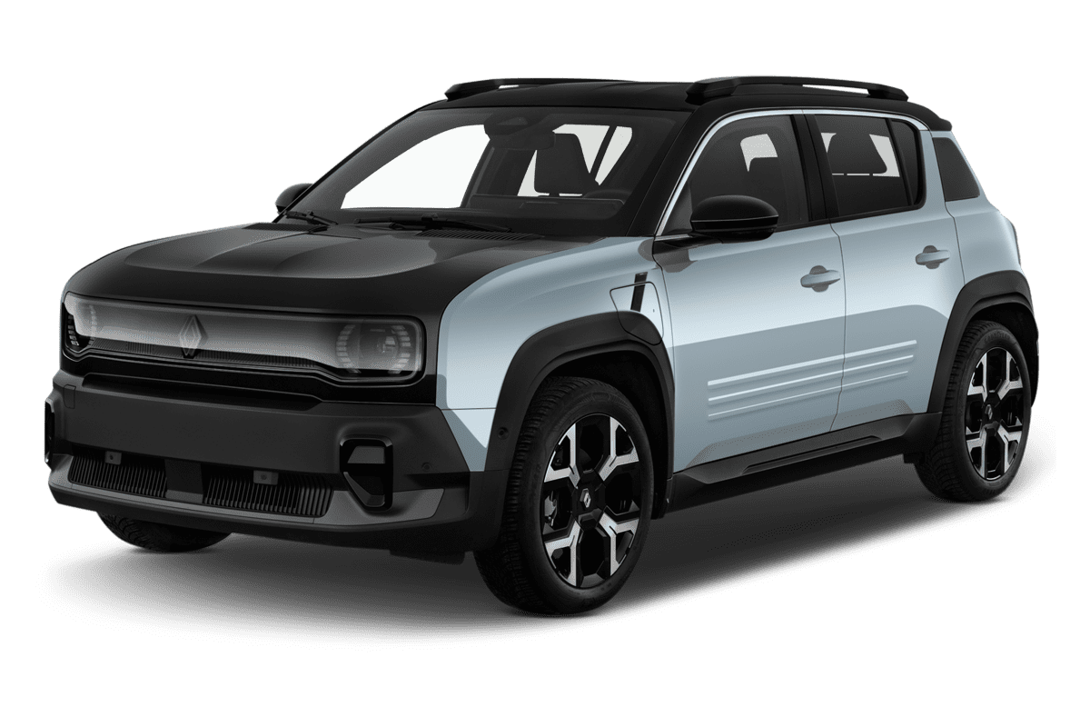 Schräge Frontansicht eines Renault R4 E-Tech, freigestellt