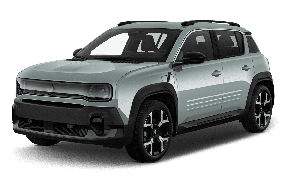 Schräge Frontansicht eines Renault 4 E-TECH, freigestellt