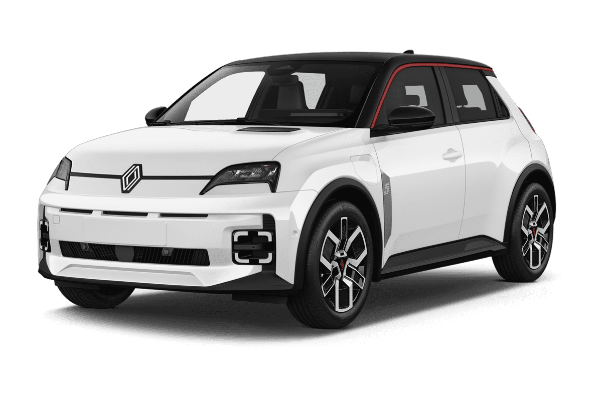 Schräge Frontansicht eines Renault R5 E-Tech, freigestellt