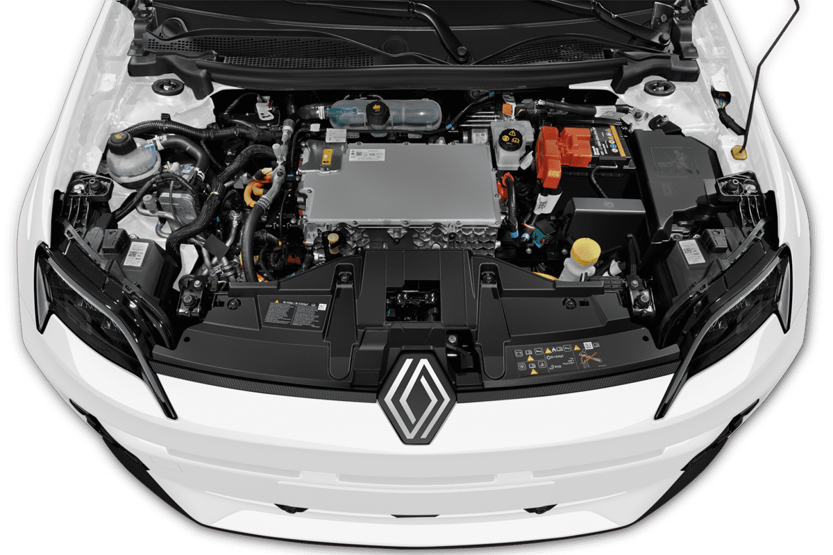 Motorraum eines Renault R5 E-Tech