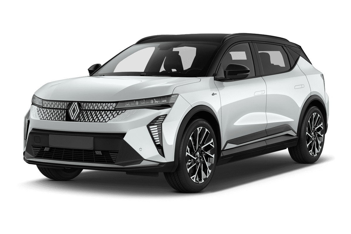 Schräge Frontansicht eines Renault Scenic E-Tech , freigestellt