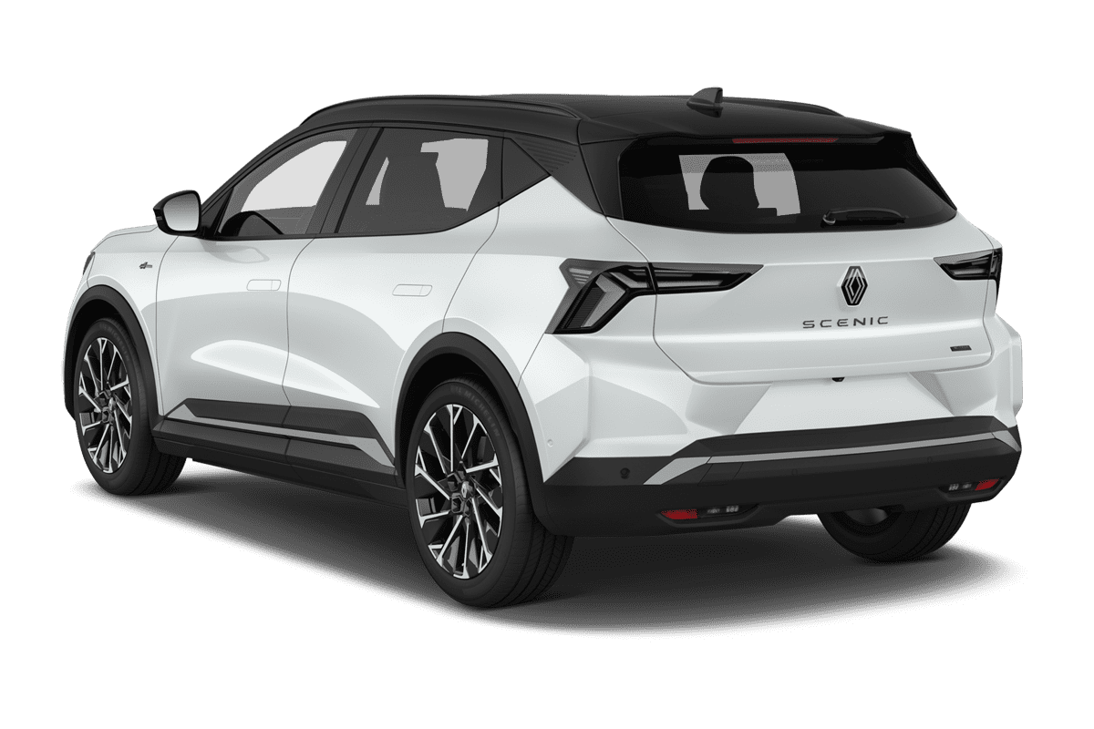 Schräge Heckansicht eines Renault Scenic E-Tech , freigestellt