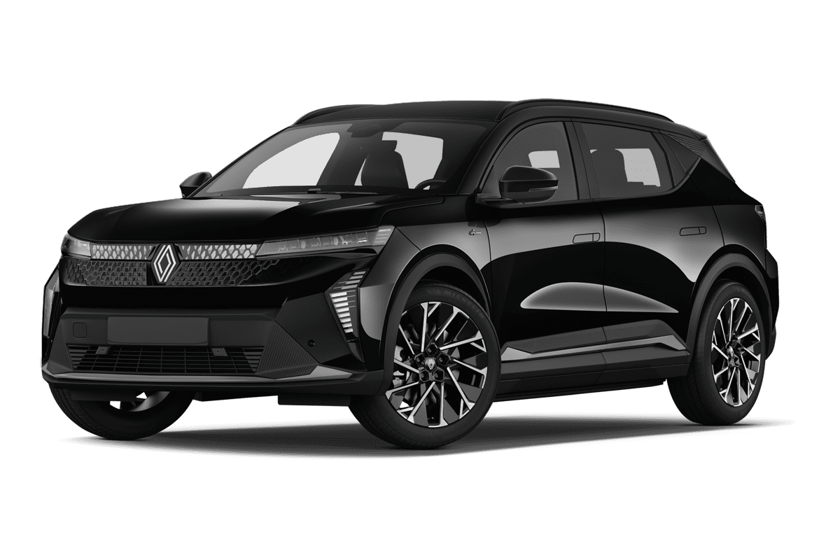 Tiefe, schräge Heckansicht eines Renault Scenic E-Tech , freigestellt