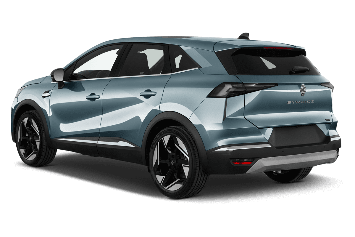 Schräge Heckansicht eines Renault Symbioz Hybrid , freigestellt