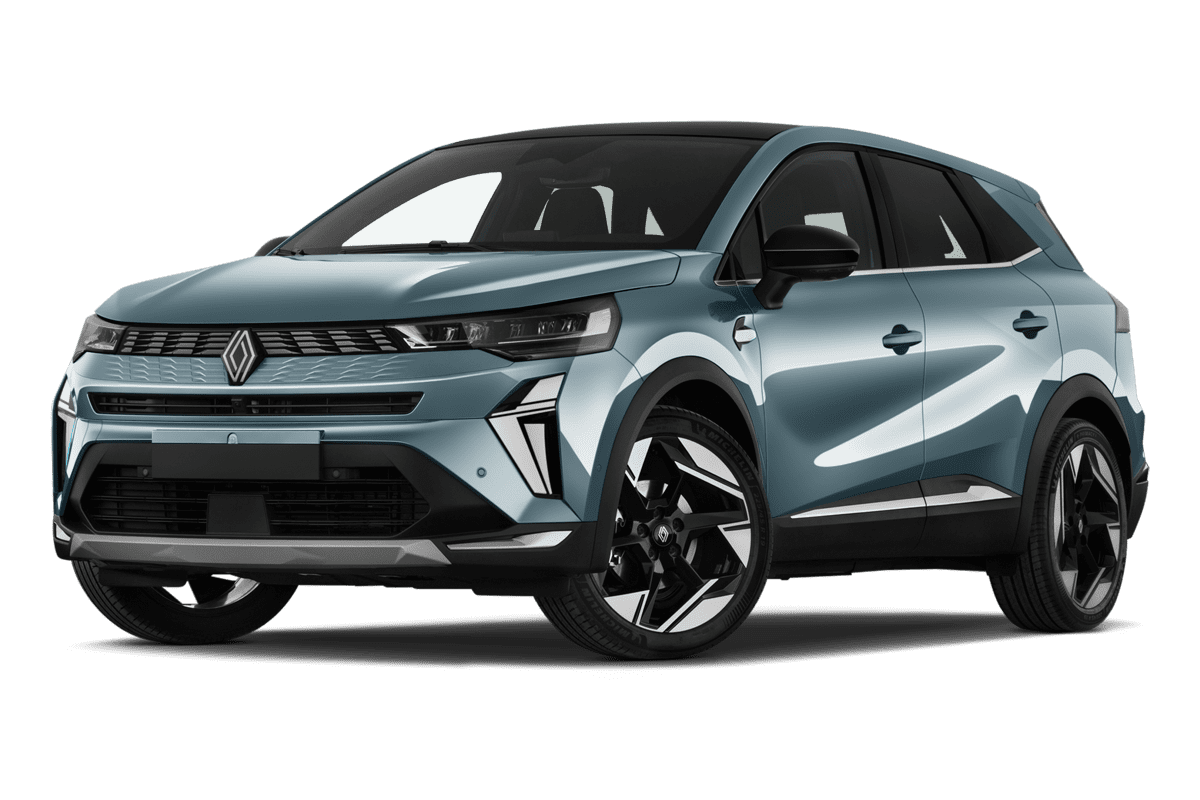 Tiefe, schräge Heckansicht eines Renault Symbioz Hybrid , freigestellt