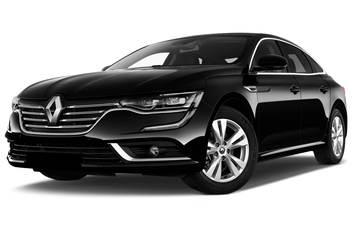 Tiefe, schräge Heckansicht eines Renault Talisman, freigestellt