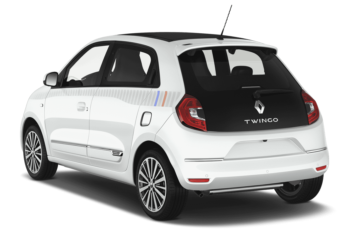 Schräge Heckansicht eines Renault Twingo, freigestellt