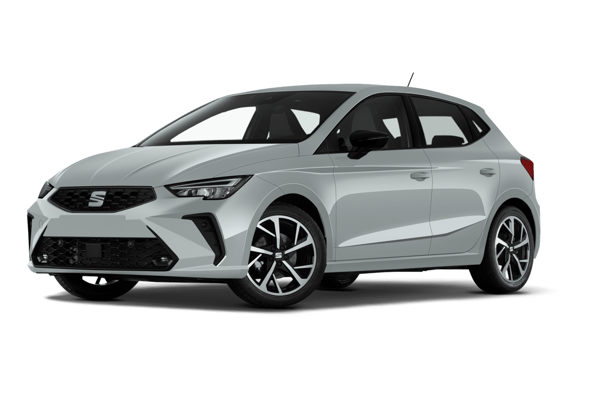 Tiefe, schräge Heckansicht eines Seat Ibiza, freigestellt