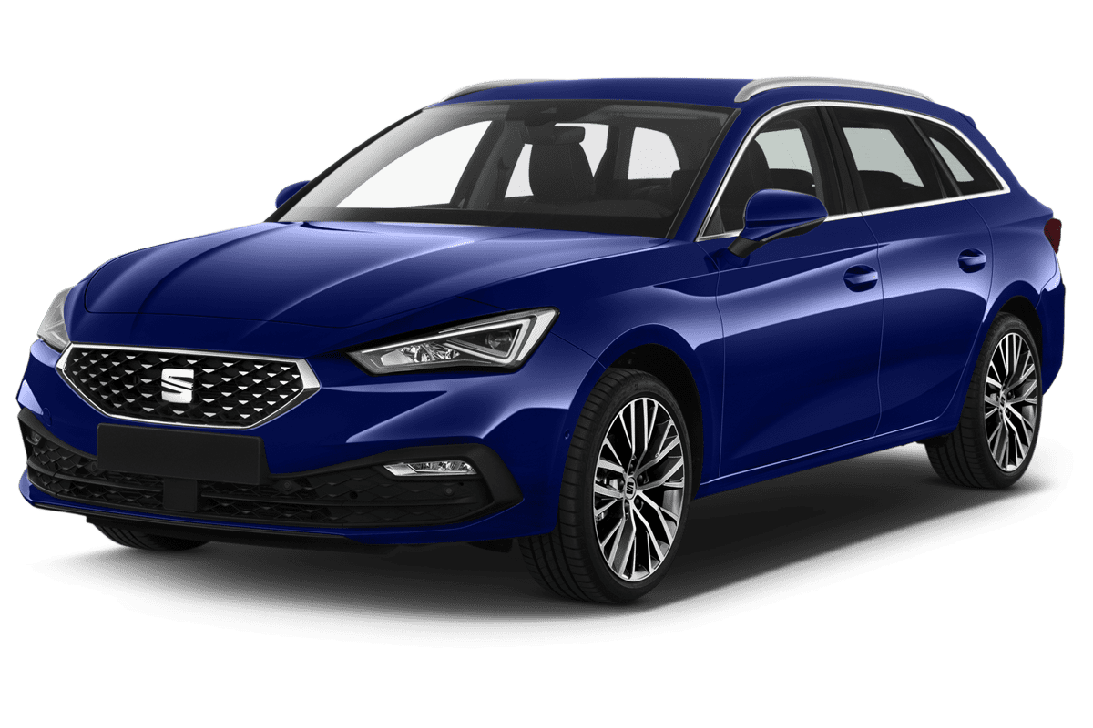 Schräge Frontansicht eines Seat Leon ST TGI, freigestellt