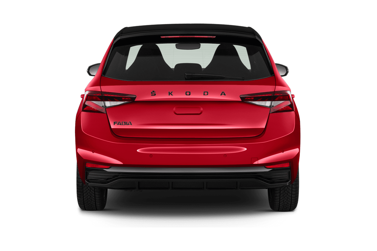 Heckansicht eines Skoda Fabia Limousine Drive