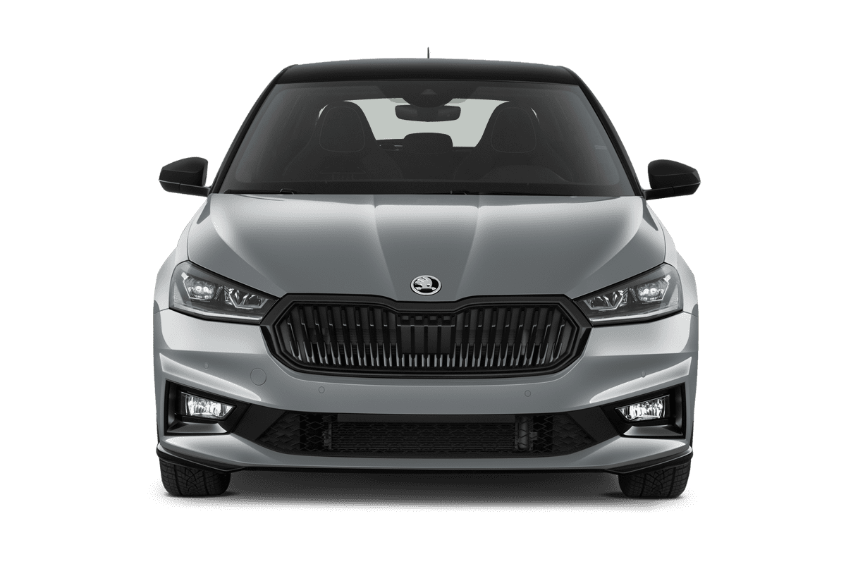Frontansicht eines Skoda Fabia Limousine, freigestellt (KI-generiert)