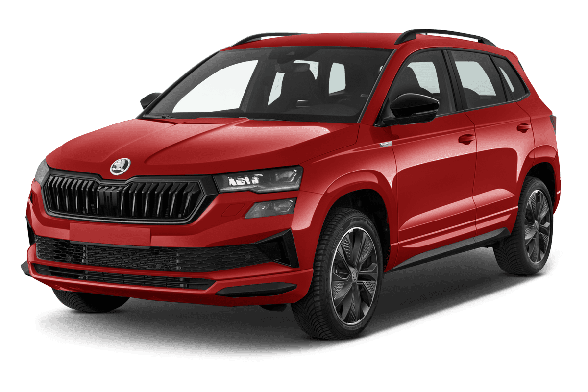 Schräge Frontansicht eines Skoda Karoq, freigestellt