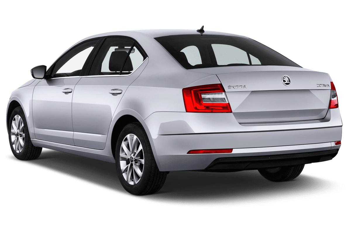 Schräge Heckansicht eines Skoda Octavia Limousine iV, freigestellt