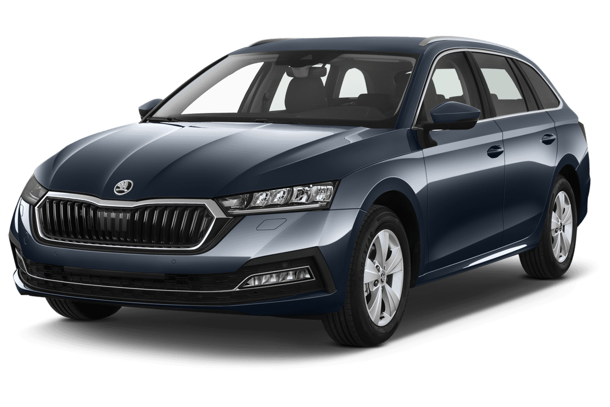 Schräge Frontansicht eines Skoda Octavia Limousine Scout (neues Modell), freigestellt