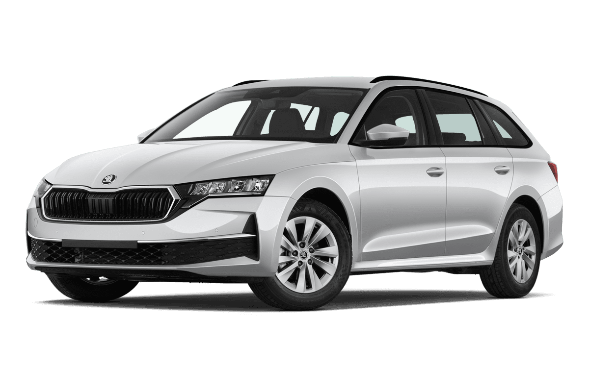 Tiefe, schräge Heckansicht eines Skoda Octavia Combi , freigestellt