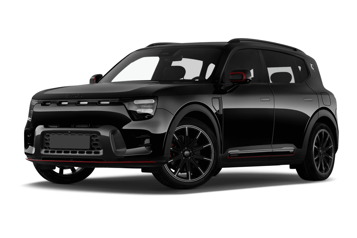 Tiefe, schräge Heckansicht eines Smart #5, freigestellt