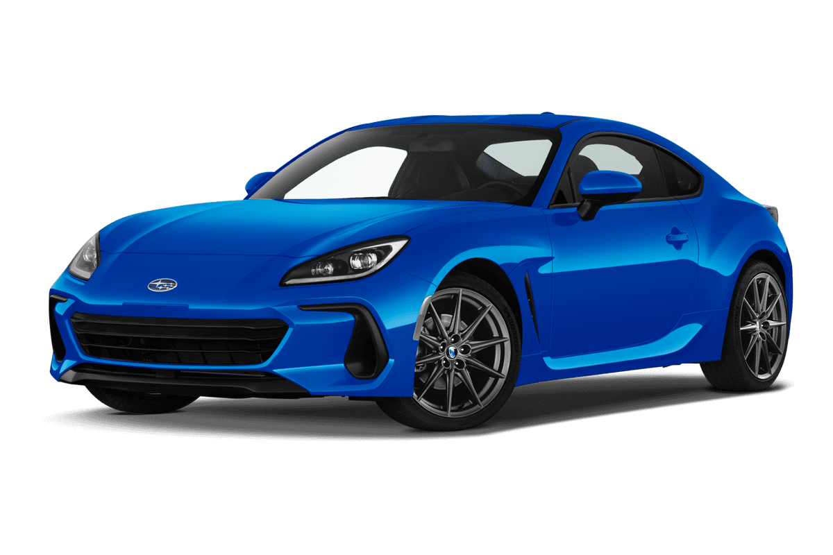 Tiefe, schräge Heckansicht eines Subaru BRZ, freigestellt