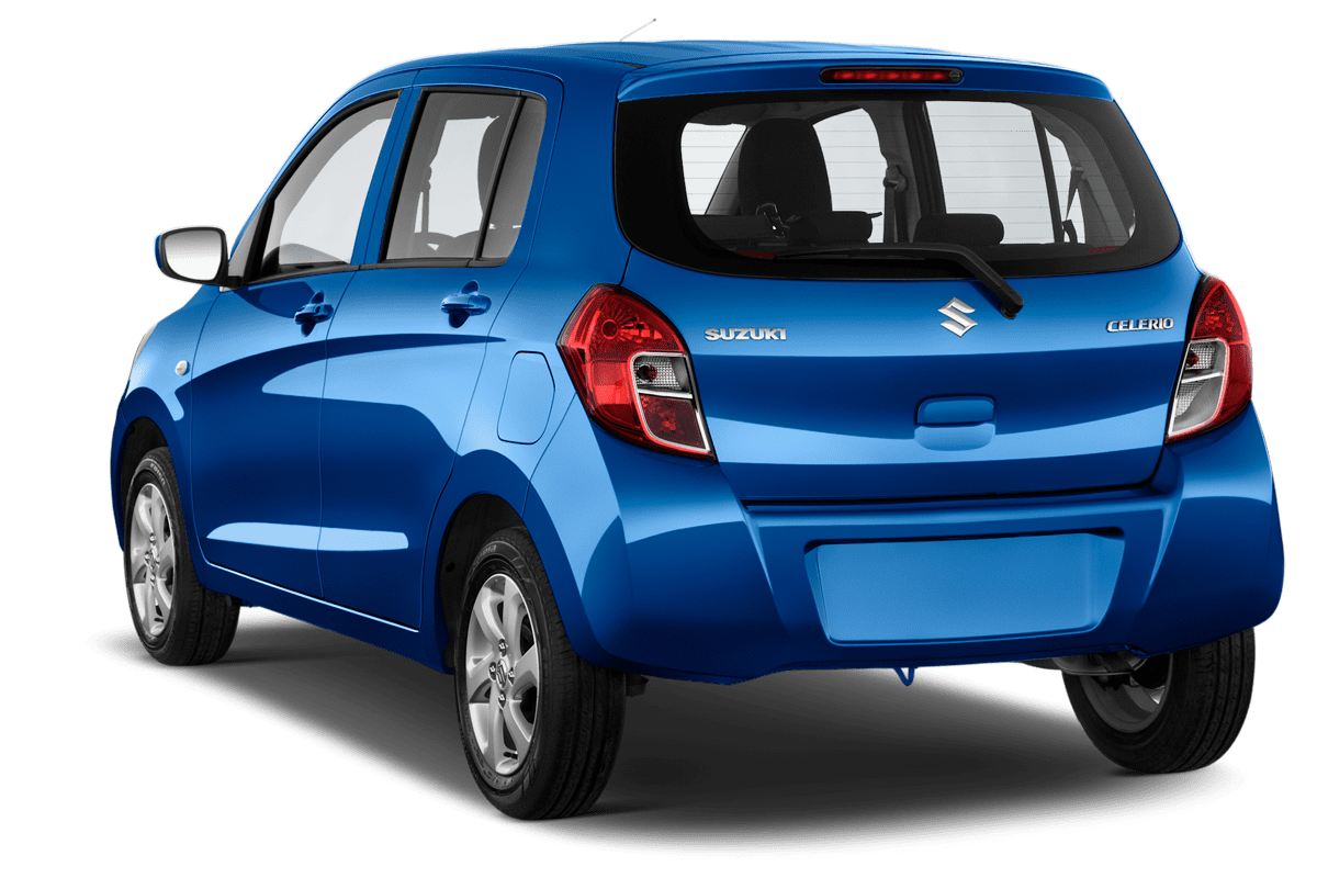 Schräge Heckansicht eines Suzuki Celerio, freigestellt
