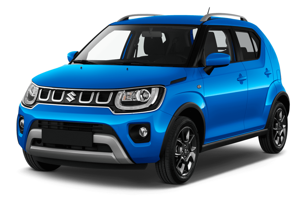 Schräge Frontansicht eines Suzuki Ignis Hybrid, freigestellt