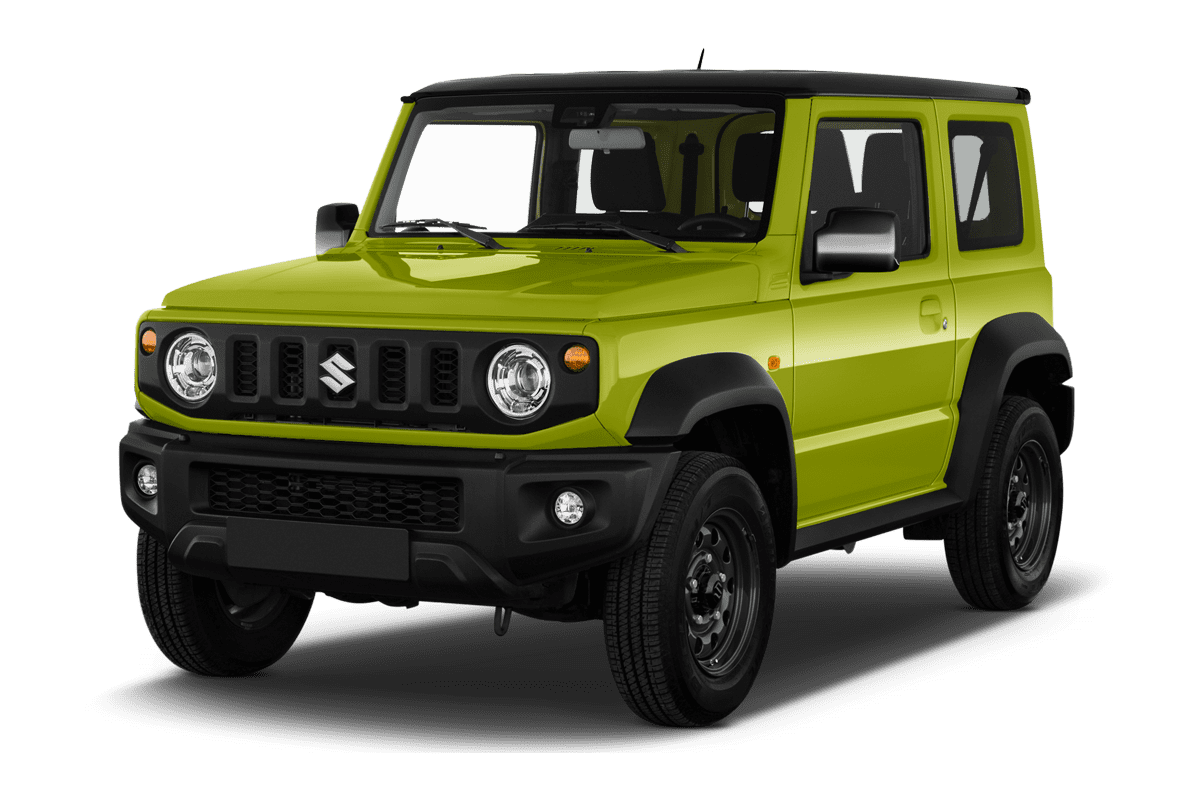 Schräge Frontansicht eines Suzuki Jimny, freigestellt