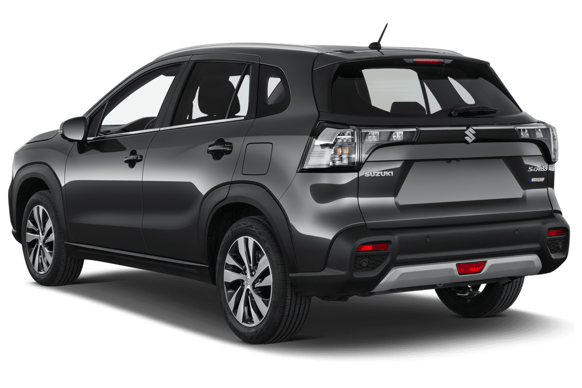 Schräge Heckansicht eines Suzuki S-Cross, freigestellt