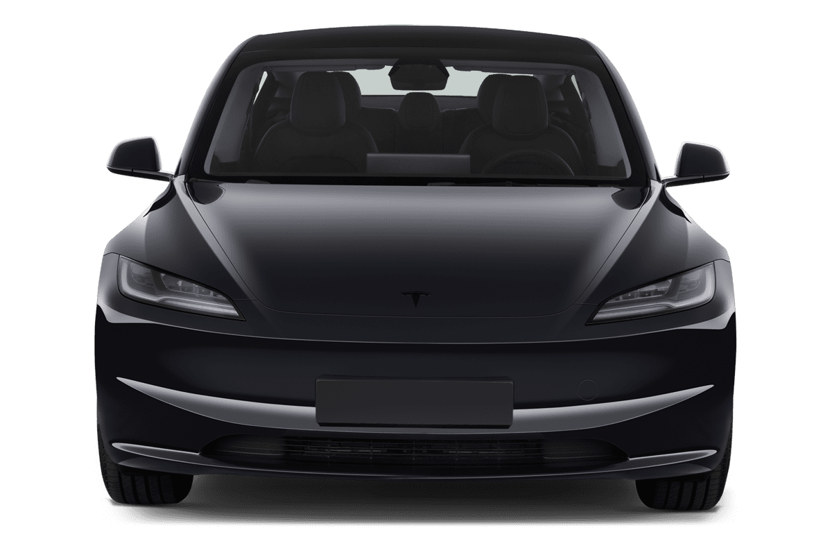 Frontansicht eines Tesla Model 3, freigestellt (KI-generiert)